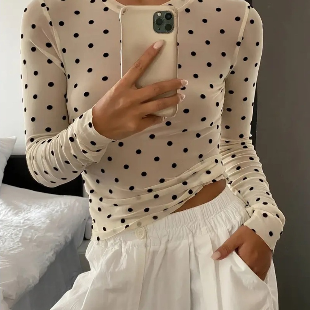 Mesh Polka Dot Long Sleeve Top